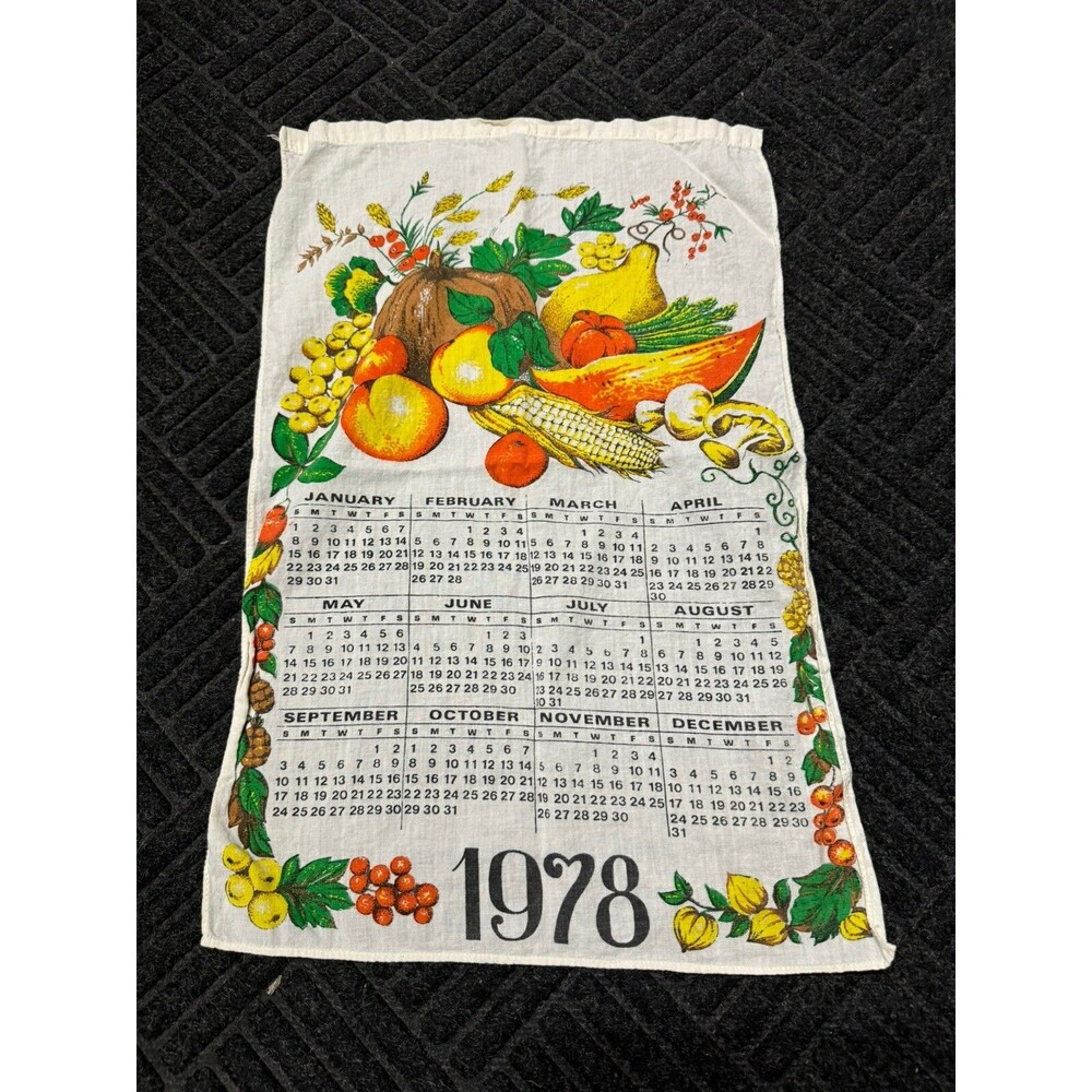 1978 Calendar Linen Tea Towel Gindi International Fruit and Vegetables